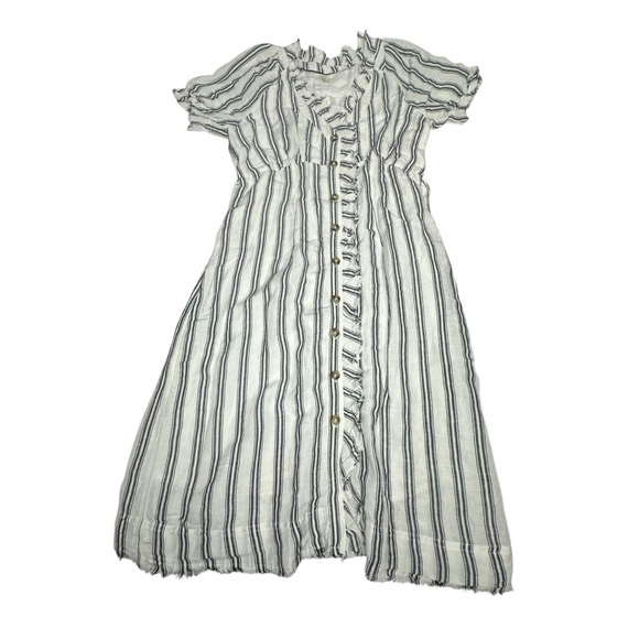 NWT Anthropologie Pilcro Ruffle Collar Stripe Buttondown Midi Dress blue/wh  10p - Picture 6 of 13